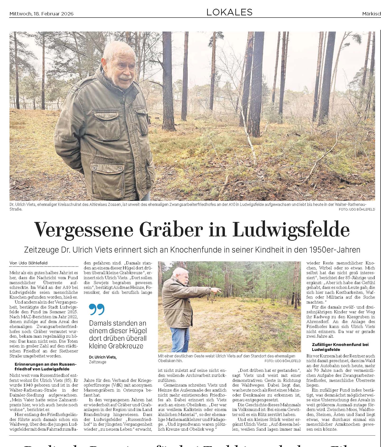 Zeitzeuge Dr. Ulrich Viets erinnert sich an Knochenfunde in seiner Kindheit in den 1950er-Jahren